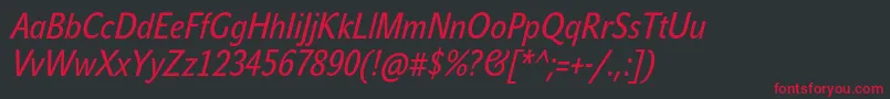Fonte JohnsanscondTextProItalic – fontes vermelhas em um fundo preto