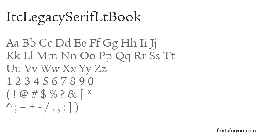 A fonte ItcLegacySerifLtBook – alfabeto, números, caracteres especiais