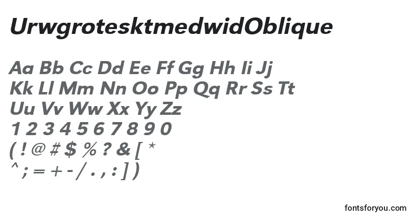 Czcionka UrwgrotesktmedwidOblique – alfabet, cyfry, specjalne znaki