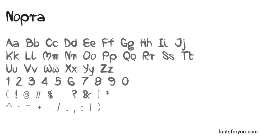 Czcionka Nopra – alfabet, cyfry, specjalne znaki