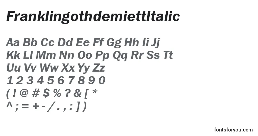 Czcionka FranklingothdemiettItalic – alfabet, cyfry, specjalne znaki