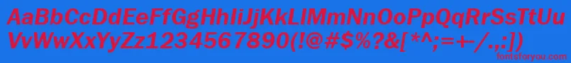 FranklingothdemiettItalic-Schriftart – Rote Schriften auf blauem Hintergrund
