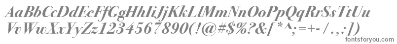 Bodoni72cBolditalic-fontti – harmaat kirjasimet valkoisella taustalla