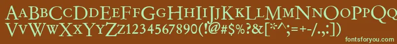 フォントGaramondno2dcdreg – 緑色の文字が茶色の背景にあります。