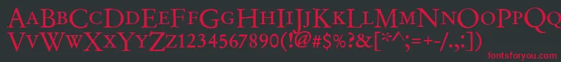 Garamondno2dcdregフォントについての詳細 フォントGaramondno2dcdreg – 黒い背景に赤い文字