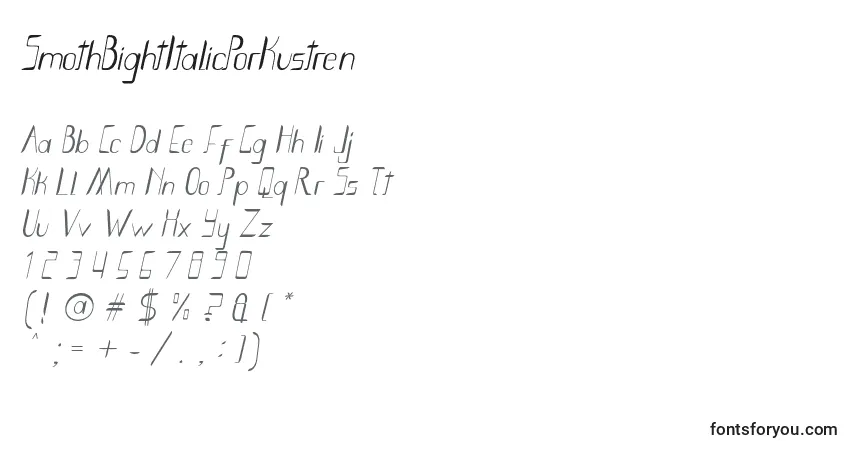 Schriftart SmothBightItalicPorKustren – Alphabet, Zahlen, spezielle Symbole