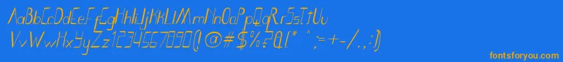 フォントSmothBightItalicPorKustren – オレンジ色の文字が青い背景にあります。