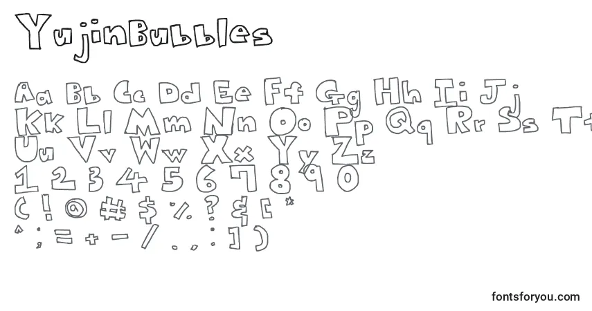 Czcionka YujinBubbles – alfabet, cyfry, specjalne znaki