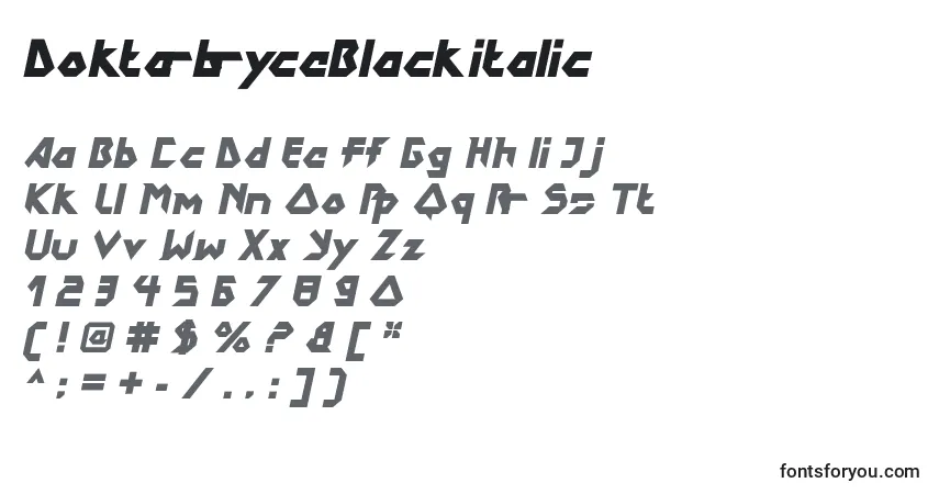 Шрифт DokterbryceBlackitalic – алфавит, цифры, специальные символы
