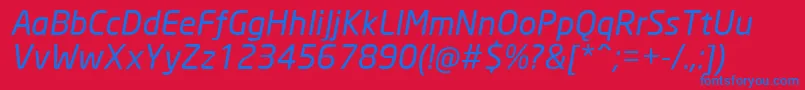 NeoSansCyrItalic-Schriftart – Blaue Schriften auf rotem Hintergrund