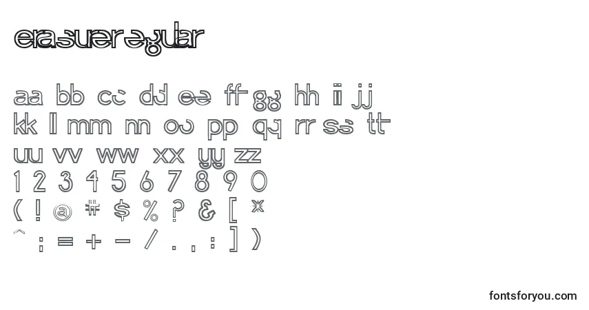 Czcionka ErasureRegular – alfabet, cyfry, specjalne znaki