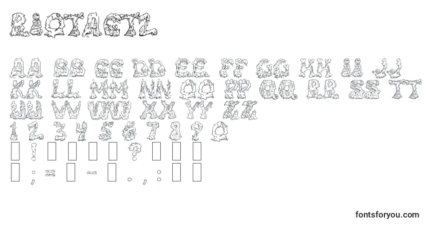 Czcionka Riotact2 – alfabet, cyfry, specjalne znaki