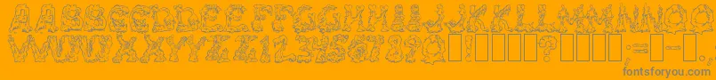 Riotact2-Schriftart – Graue Schriften auf orangefarbenem Hintergrund