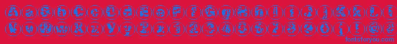 Swisscheesecircles02-Schriftart – Blaue Schriften auf rotem Hintergrund