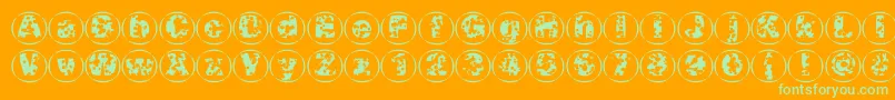 Swisscheesecircles02-Schriftart – Grüne Schriften auf orangefarbenem Hintergrund