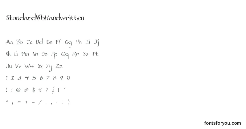 A fonte StandardNibHandwritten – alfabeto, números, caracteres especiais