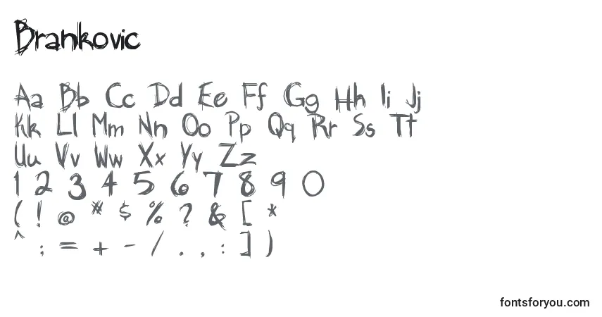 Czcionka Brankovic – alfabet, cyfry, specjalne znaki