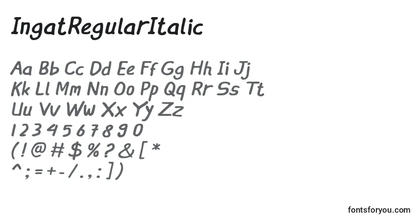 Schriftart IngatRegularItalic – Alphabet, Zahlen, spezielle Symbole