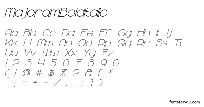 A fonte MajoramBoldItalic – alfabeto, números, caracteres especiais