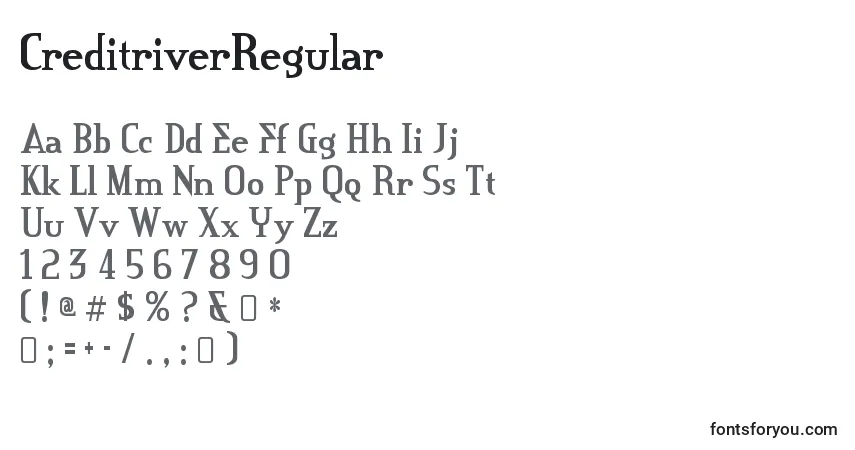Шрифт CreditriverRegular – алфавит, цифры, специальные символы