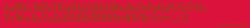 CreditriverRegular-Schriftart – Braune Schriften auf rotem Hintergrund