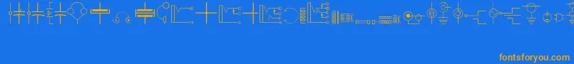 Electronics-Schriftart – Orangefarbene Schriften auf blauem Hintergrund