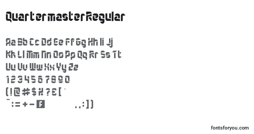 Schriftart QuartermasterRegular – Alphabet, Zahlen, spezielle Symbole