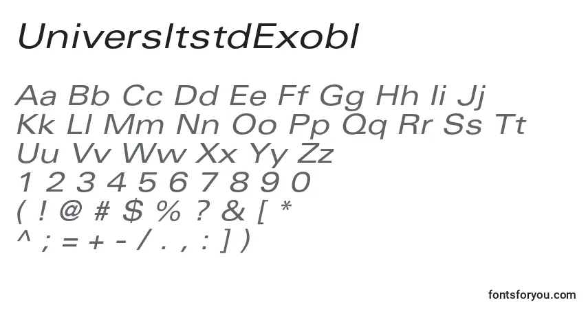 A fonte UniversltstdExobl – alfabeto, números, caracteres especiais