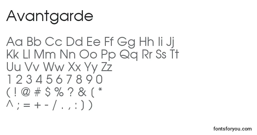 A fonte Avantgarde – alfabeto, números, caracteres especiais