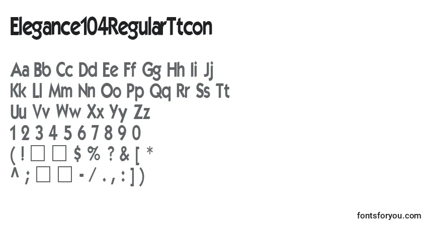 Czcionka Elegance104RegularTtcon – alfabet, cyfry, specjalne znaki