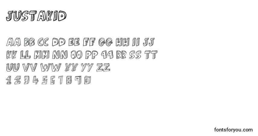 Шрифт JustAKid – алфавит, цифры, специальные символы