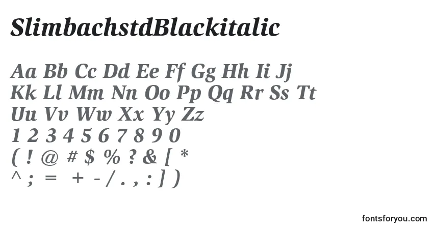 Шрифт SlimbachstdBlackitalic – алфавит, цифры, специальные символы