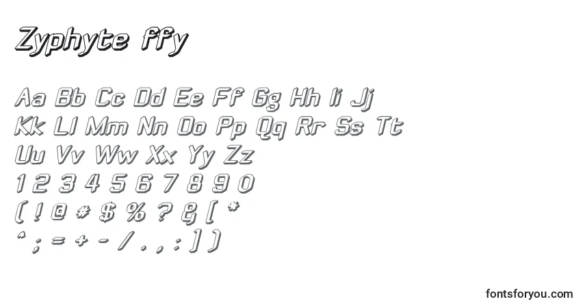 A fonte Zyphyte ffy – alfabeto, números, caracteres especiais