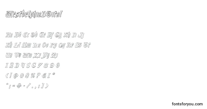 Шрифт Westdelphia3Dital – алфавит, цифры, специальные символы
