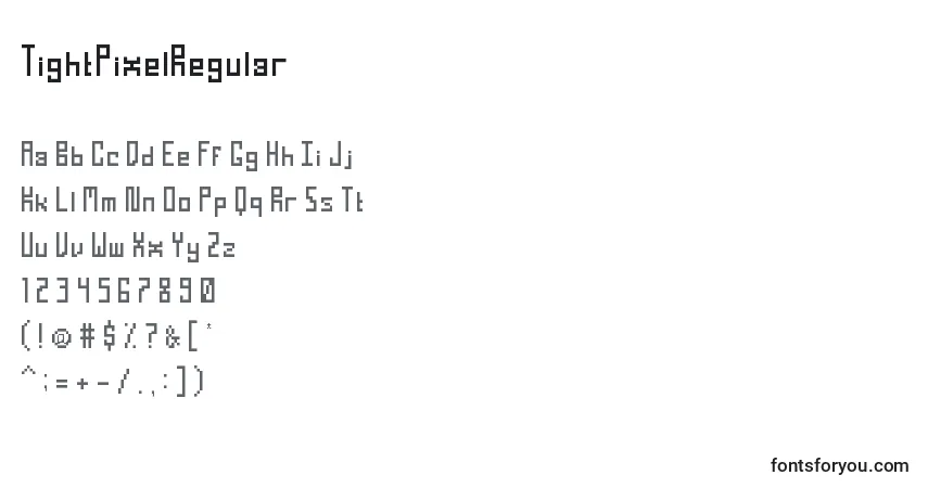 TightPixelRegular Font – alphabet, numbers, special characters