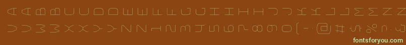 フォントBungeelayersrotatedInline – 緑色の文字が茶色の背景にあります。