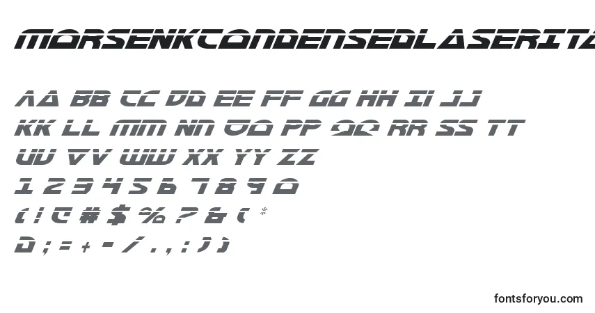 Czcionka MorseNkCondensedLaserItalic – alfabet, cyfry, specjalne znaki