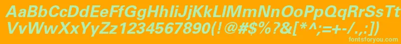 UniversLt65BoldOblique-Schriftart – Grüne Schriften auf orangefarbenem Hintergrund