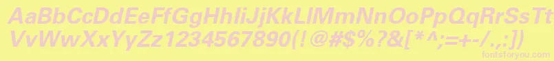 UniversLt65BoldOblique-fontti – vaaleanpunaiset fontit keltaisella taustalla