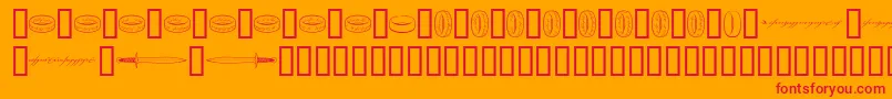Theonering-Schriftart – Rote Schriften auf orangefarbenem Hintergrund