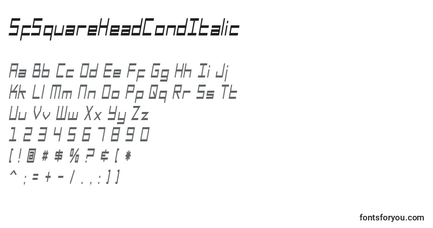 Schriftart SfSquareHeadCondItalic – Alphabet, Zahlen, spezielle Symbole