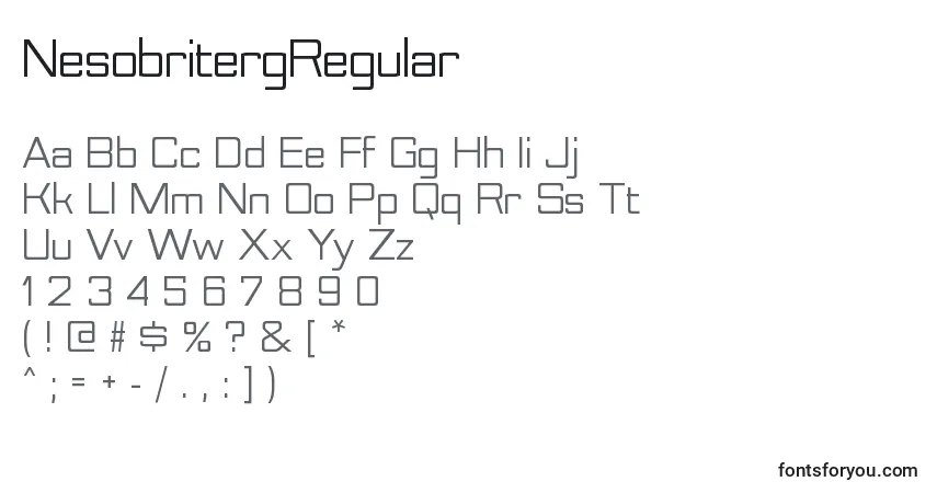 Czcionka NesobritergRegular – alfabet, cyfry, specjalne znaki