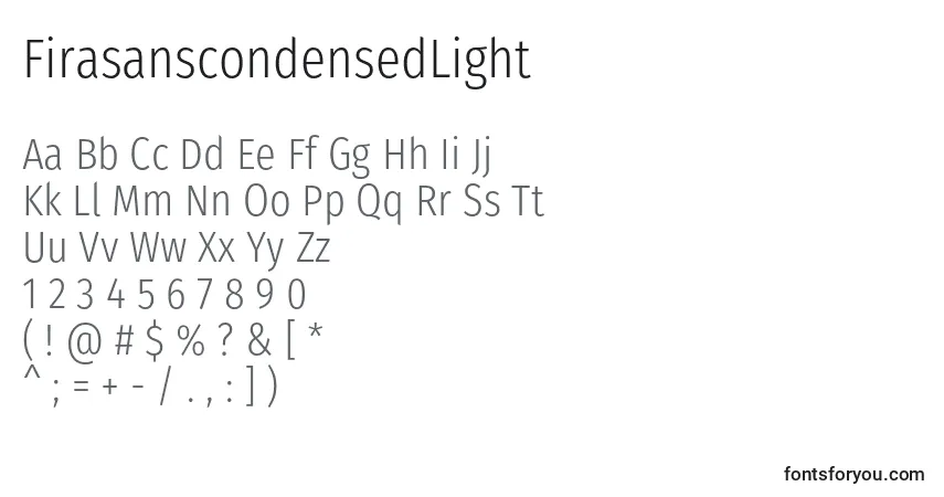 Czcionka FirasanscondensedLight – alfabet, cyfry, specjalne znaki
