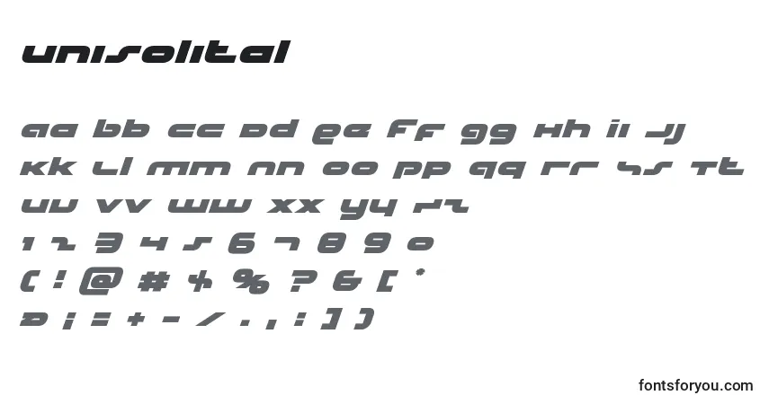 Schriftart Unisolital – Alphabet, Zahlen, spezielle Symbole