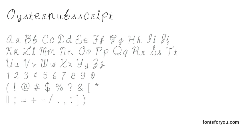 Czcionka Oysternubsscript – alfabet, cyfry, specjalne znaki