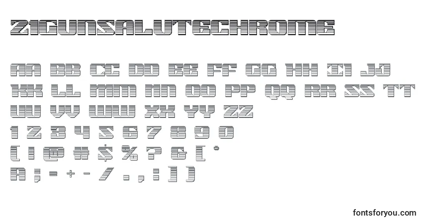 Schriftart 21gunsalutechrome – Alphabet, Zahlen, spezielle Symbole