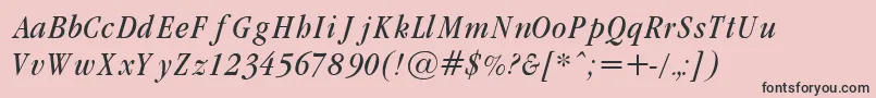 GaramondCondLightItalic-fontti – mustat fontit vaaleanpunaisella taustalla