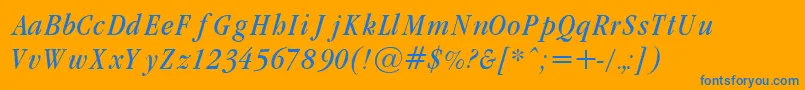 GaramondCondLightItalic-Schriftart – Blaue Schriften auf orangefarbenem Hintergrund