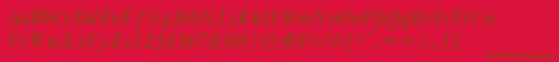 GaramondCondLightItalic-Schriftart – Braune Schriften auf rotem Hintergrund