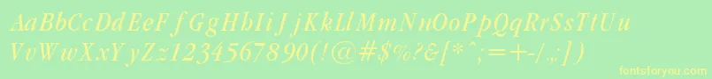 GaramondCondLightItalic-fontti – keltaiset fontit vihreällä taustalla